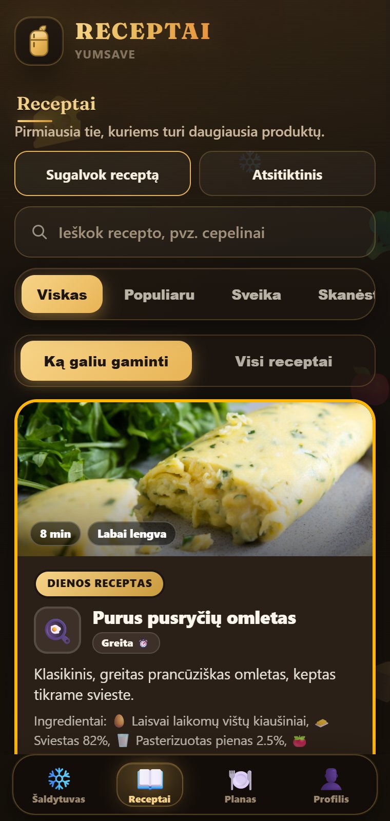 Receptų ekranas